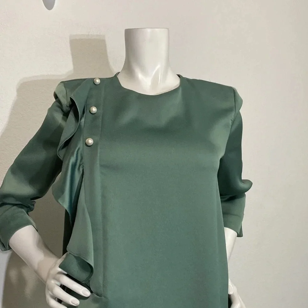 Zara Green Mini Dress with Ruffle Detail - Picture 4 of 10
